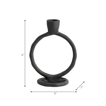 6" Round Ring Taper Candle Holder - Elegant Black Metal Decor