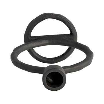 6" Round Ring Taper Candle Holder - Elegant Black Metal Decor