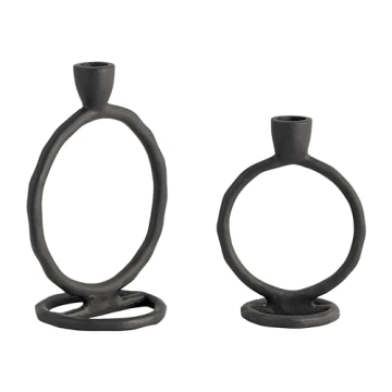 6" Round Ring Taper Candle Holder - Elegant Black Metal Decor