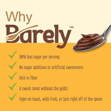 Hazelnut & Cocoa Spread by Barely, Low Sugar & No Artificial Sweeteners, Vegan, Keto Friendly, Delicious Chocolate Spread & Dessert Dip, 3.2 g Cane Sugar per Serving, 1-Pack