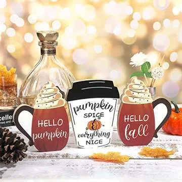 3 Pieces Fall Wooden Signs Tiered Tray Decor Fall Harvest Tabletop Signs Thanksgiving Pumpkin Decor Welcome Hello Fall Decor Autumn Wooden Block Sign Fall Decoration for Home Party (Lovely Style)