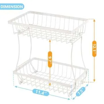 IBWell Large 2 Tier Fruit Basket for Bread, Snack, Fruit, Vegetable White Kitchen Counter Organizer ...