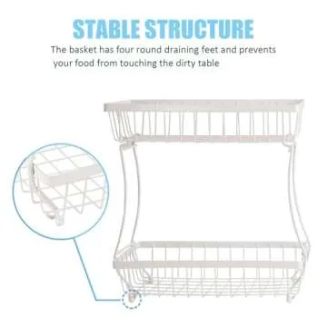 IBWell Large 2 Tier Fruit Basket for Bread, Snack, Fruit, Vegetable White Kitchen Counter Organizer and Storage Bread Holder