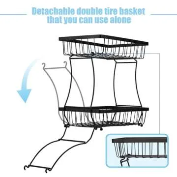 IBWell Large 2 Tier Fruit Basket for Bread, Snack, Fruit, Vegetable White Kitchen Counter Organizer and Storage Bread Holder