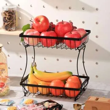IBWell Large 2 Tier Fruit Basket for Bread, Snack, Fruit, Vegetable White Kitchen Counter Organizer and Storage Bread Holder