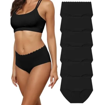 Oegho Women's High Waisted Seamless Briefs, 6 Pack Soft Breathable Underwear