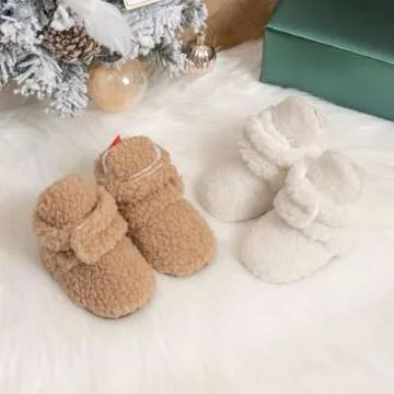 Babelvit Newborn Baby Boy Girl Soft Fleece Booties Stay On Infant Slippers Socks Shoe Non Skid Gripper Toddler First Walkers Winter Ankle Crib Shoes