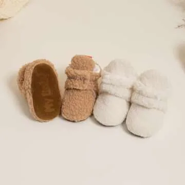 Babelvit Newborn Baby Boy Girl Soft Fleece Booties Stay On Infant Slippers Socks Shoe Non Skid Gripper Toddler First Walkers Winter Ankle Crib Shoes