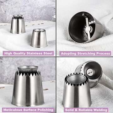 Suuker Large Piping Tips Set, Sultan Ring Baking Mold Icing Nozzle Stainless Steel Icing Piping Nozzles Cake Decorating Supplies for Kitchen Gift(2 Pieces, Silver)