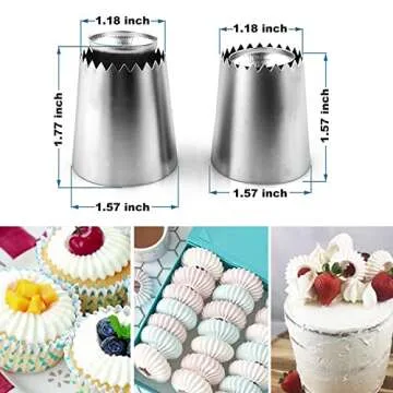 Suuker Large Piping Tips Set, Sultan Ring Baking Mold Icing Nozzle Stainless Steel Icing Piping Nozzles Cake Decorating Supplies for Kitchen Gift(2 Pieces, Silver)