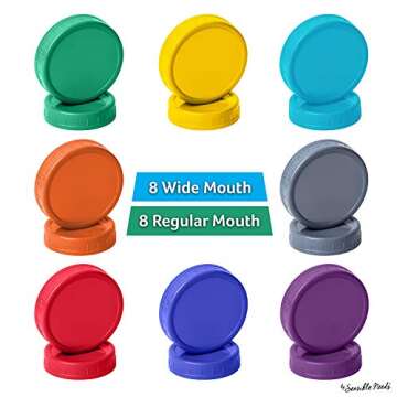 16 Pack Colored Plastic Ball Jar Lids, Kerr - 8 Regular Mouth & 8 Wide Mouth Mason Jar Lids Canning ...