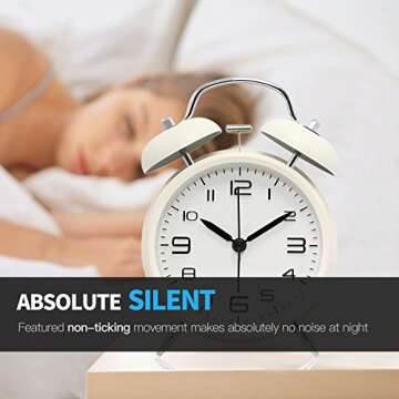 Betus [Non-Ticking Twin Bell Alarm Clock - Metal Frame 3D Dial with Backlight Function - Desk Table ...