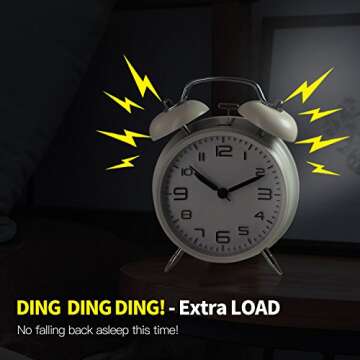 Betus [Non-Ticking Twin Bell Alarm Clock - Metal Frame 3D Dial with Backlight Function - Desk Table Clock for Home & Office - Milk White