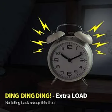 Betus [Non-Ticking Twin Bell Alarm Clock - Metal Frame 3D Dial with Backlight Function - Desk Table Clock for Home & Office - Milk White