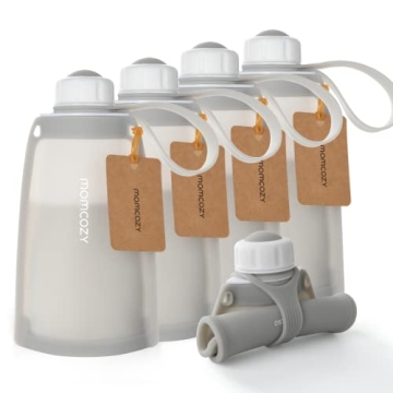 No Leak Momcozy Silicone Breastmilk Storage Bags - Reusable and Eco-Friendly (5pcs)