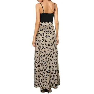 Newshows Womens' Maxi Dress Summer 2025 Wedding Guest Spaghetti Strap Spring Fashion Teacher Work Long Dresses Business Casual Outfits Trendy(Black Floral Leopard,XL)