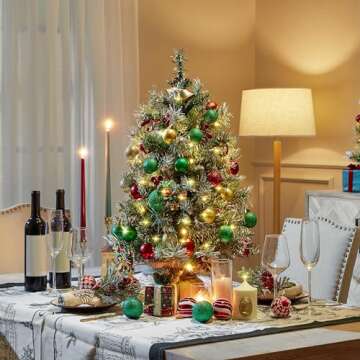 Yaheetech Set of 2 Pre-Lit Artificial Mini Christmas Trees, 3ft Frosted Tabletop Small Christmas Tre...