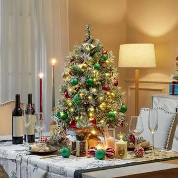 Yaheetech Set of 2 Pre-Lit Artificial Mini Christmas Trees, 3ft Frosted Tabletop Small Christmas Tre...