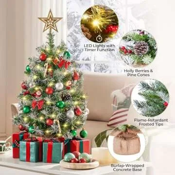 Set of 2 Pre-Lit Mini Christmas Trees for Home Decor