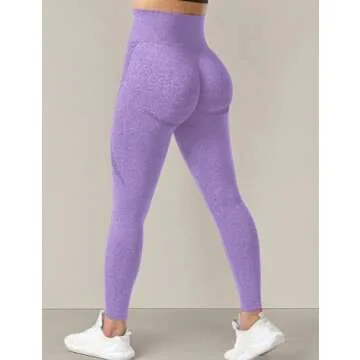 YEOREO Women Seamless Workout Leggings Gym High Waist Smile Contour Yoga Pants Violet