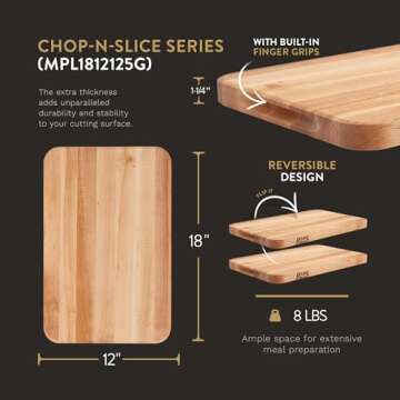 John Boos Reversible Block Cutting Board w/Oil Finish, Chop-N-Slice Series, 18" x 12" x 1-1/4", Maple