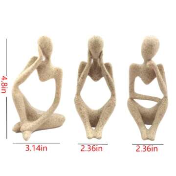 Ecacon Small Thinker Statue Sandstone Resin Abstract Character Sculptures Neutral Home Decor Collect...