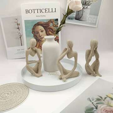 Ecacon Small Thinker Statue Sandstone Resin Abstract Character Sculptures Neutral Home Decor Collectible Figurines Modern Home Living Room Office Shelf Desktop Bookshelf Table Decoration Set of 3