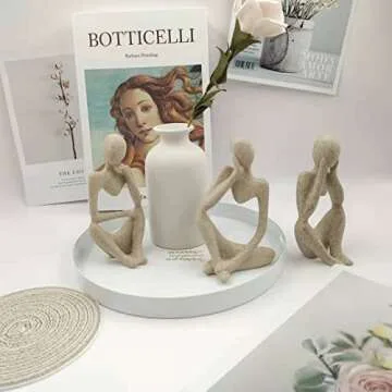 Ecacon Small Thinker Statue Sandstone Resin Abstract Character Sculptures Neutral Home Decor Collectible Figurines Modern Home Living Room Office Shelf Desktop Bookshelf Table Decoration Set of 3
