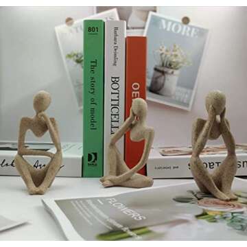 Ecacon Small Thinker Statue Sandstone Resin Abstract Character Sculptures Neutral Home Decor Collectible Figurines Modern Home Living Room Office Shelf Desktop Bookshelf Table Decoration Set of 3