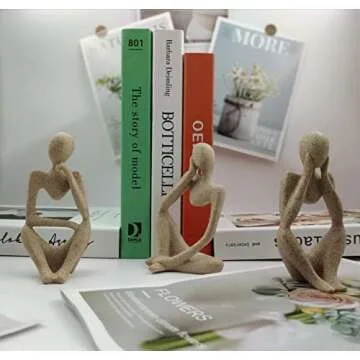 Ecacon Small Thinker Statue Sandstone Resin Abstract Character Sculptures Neutral Home Decor Collectible Figurines Modern Home Living Room Office Shelf Desktop Bookshelf Table Decoration Set of 3