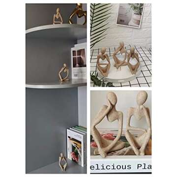 Ecacon Small Thinker Statue Sandstone Resin Abstract Character Sculptures Neutral Home Decor Collectible Figurines Modern Home Living Room Office Shelf Desktop Bookshelf Table Decoration Set of 3