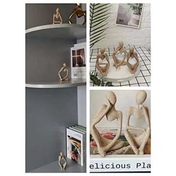 Ecacon Small Thinker Statue Sandstone Resin Abstract Character Sculptures Neutral Home Decor Collectible Figurines Modern Home Living Room Office Shelf Desktop Bookshelf Table Decoration Set of 3