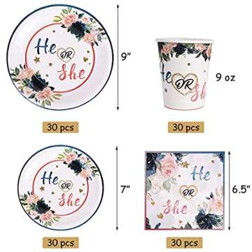 Gender Reveal Party Supplies Tableware Set - 120 Pcs, Navy and Blush