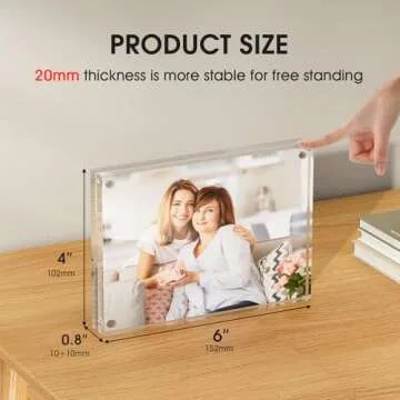 MaxGear 4x6 Acrylic Picture Frames 3 Pack, Double-Sided Clear Frameless for Picture Display, 20mm Thicker Freestanding Transparent Lucite Frames for Desktop, with Magnetic Closure