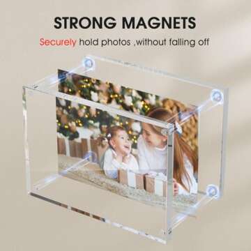MaxGear 4x6 Acrylic Picture Frames 3 Pack, Double-Sided Clear Frameless for Picture Display, 20mm Thicker Freestanding Transparent Lucite Frames for Desktop, with Magnetic Closure