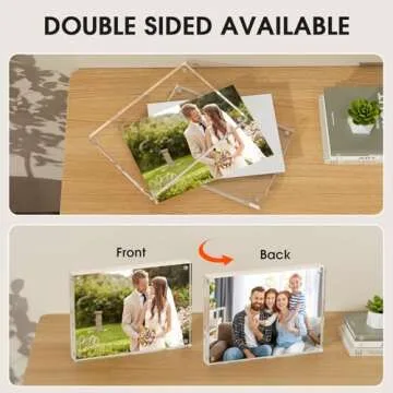 MaxGear 4x6 Acrylic Picture Frames 3 Pack, Double-Sided Clear Frameless for Picture Display, 20mm Thicker Freestanding Transparent Lucite Frames for Desktop, with Magnetic Closure