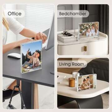 MaxGear 4x6 Acrylic Picture Frames 3 Pack, Double-Sided Clear Frameless for Picture Display, 20mm Thicker Freestanding Transparent Lucite Frames for Desktop, with Magnetic Closure