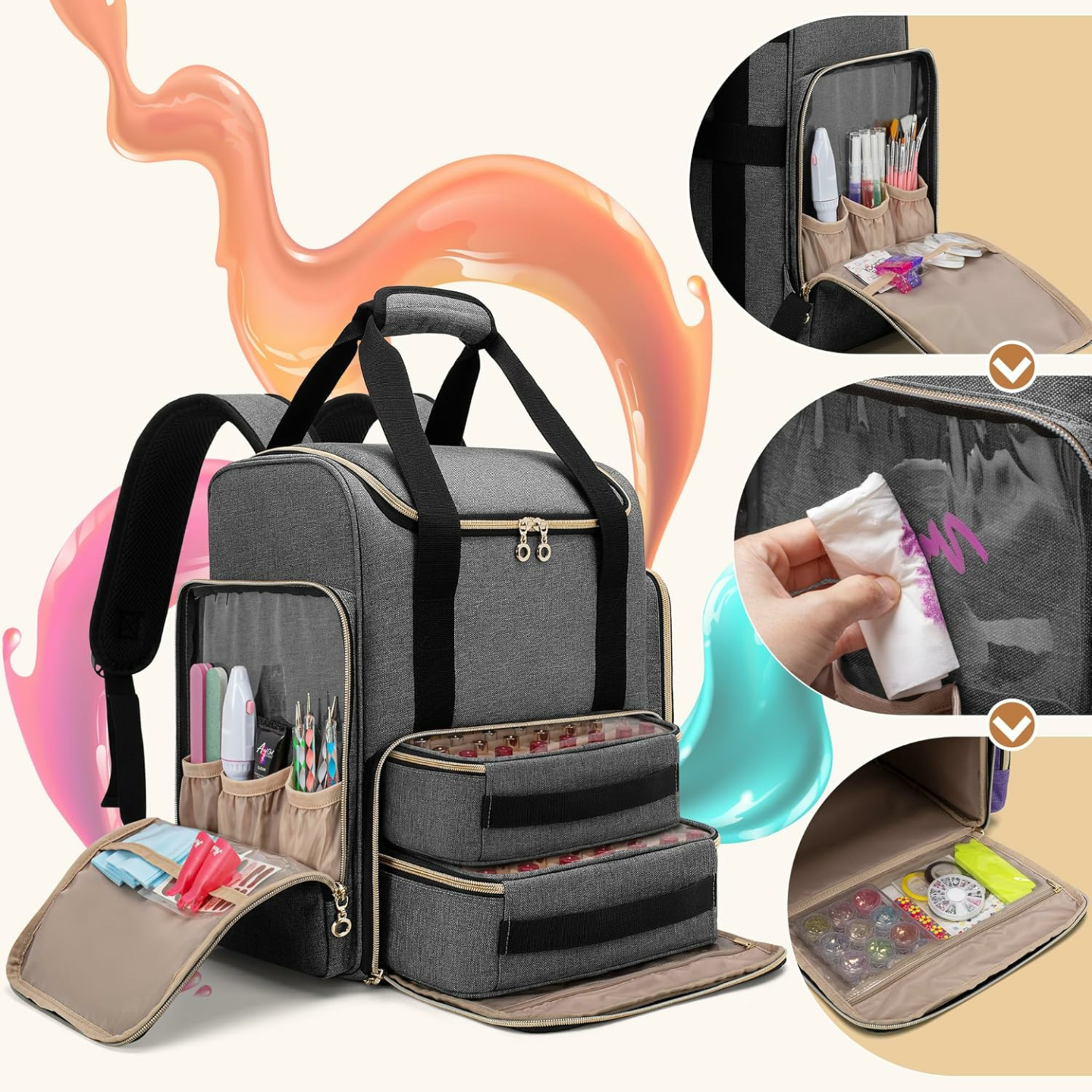 LUXJA Nail Polish Backpack Holds 70 Bottles