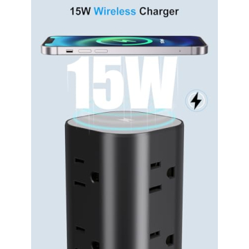 Power Strip Tower with Wireless Charger and USB Ports