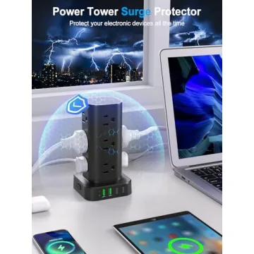 Power Strip Tower with Wireless Charger and USB Ports