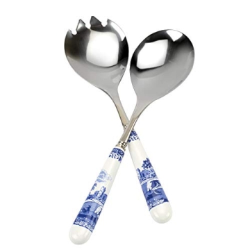 Spode Blue Italian Collection Salad Servers | 2 Piece Spoon and Fork Set | 10 Inch | Blue and White ...