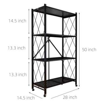 Storage Shelves, Closet Organizers and Storage 4-Shelf Foldable Metal Shelving Units 28" W x 14" D x...