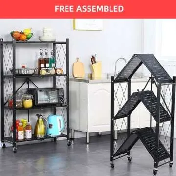 Storage Shelves, Closet Organizers and Storage 4-Shelf Foldable Metal Shelving Units 28" W x 14" D x 50" H for Garage Kitchen Bakers, Collapsible Organizer Rack, Heavy Duty on Wheels (4 -Shelf)