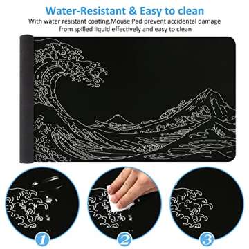 iCasso Mousepad, Gaming Mouse Pad, XXL Large Desk Mat, Big Rubber Base Mouse Mat with Stitched Edges, Computer Keyboard Desk Pad for Work, Game, Office, Home - Black Wave of Kanagawa