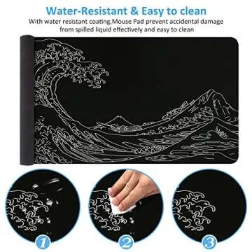 iCasso Mousepad, Gaming Mouse Pad, XXL Large Desk Mat, Big Rubber Base Mouse Mat with Stitched Edges, Computer Keyboard Desk Pad for Work, Game, Office, Home - Black Wave of Kanagawa