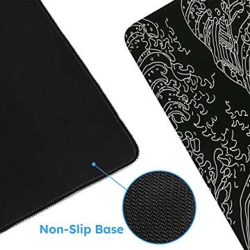 iCasso Mousepad, Gaming Mouse Pad, XXL Large Desk Mat, Big Rubber Base Mouse Mat with Stitched Edges, Computer Keyboard Desk Pad for Work, Game, Office, Home - Black Wave of Kanagawa
