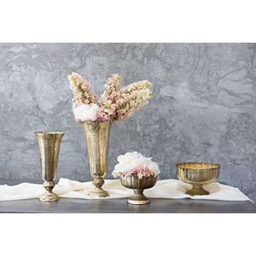 Accent Decor Distressed Gold Metal Compote Bowl | Gold Compote Vase l Lita Metal Vase l Indoor and Outdoor Compote for Any Event