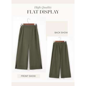 Dokotoo Wide Leg Pants Woman Straight Leg High Waisted Stretch Quick Dry Palazzo Pants Loose Casual Wide Leg Pants for Women with Pockets Moss Green S