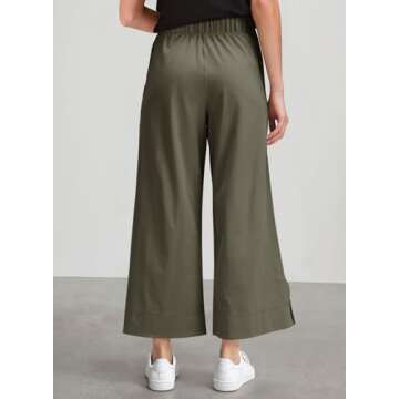 Dokotoo Wide Leg Pants Woman Straight Leg High Waisted Stretch Quick Dry Palazzo Pants Loose Casual Wide Leg Pants for Women with Pockets Moss Green S