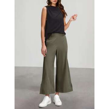 Dokotoo Wide Leg Pants Woman Straight Leg High Waisted Stretch Quick Dry Palazzo Pants Loose Casual Wide Leg Pants for Women with Pockets Moss Green S